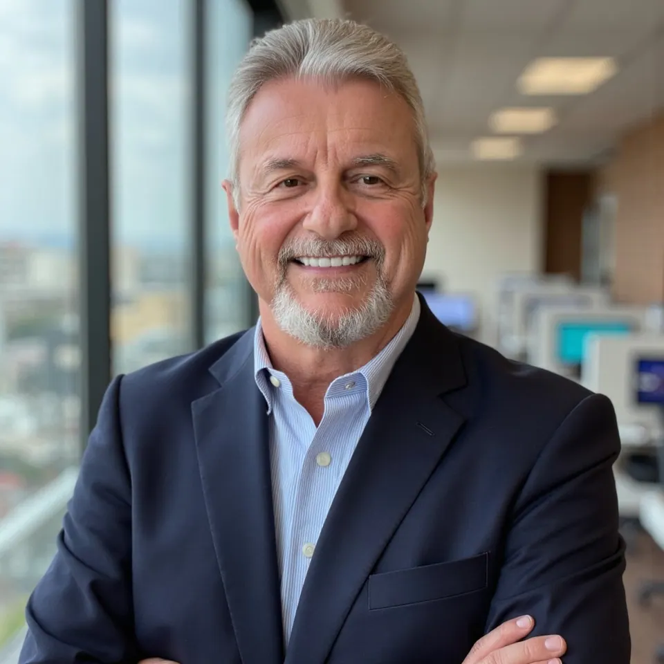 Jeff C. West smiling with arms crossed in an office