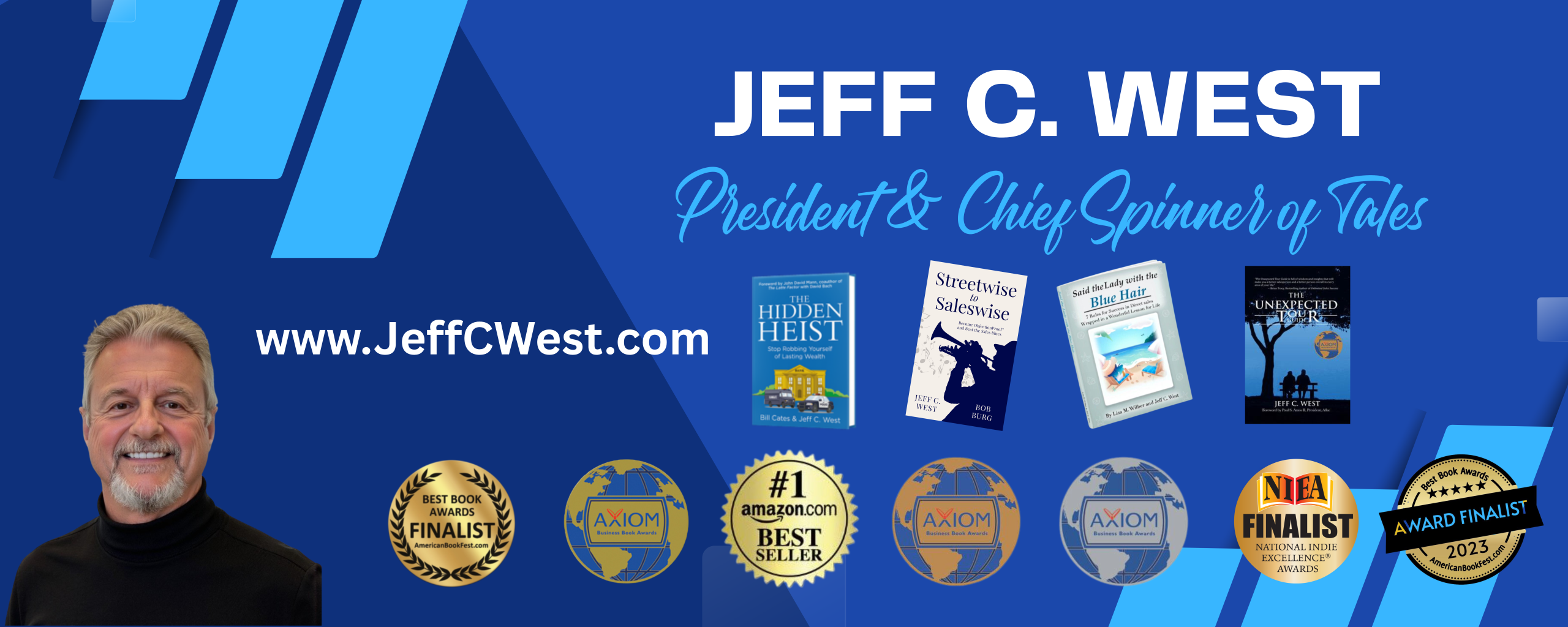 Blue banner for Jeff West